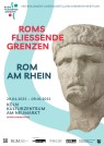 Plakat zur Ausstellung "Roms fließende Grenzen - Rom am Rhein" mit dem Kopf des römischen Kaisers Domitian