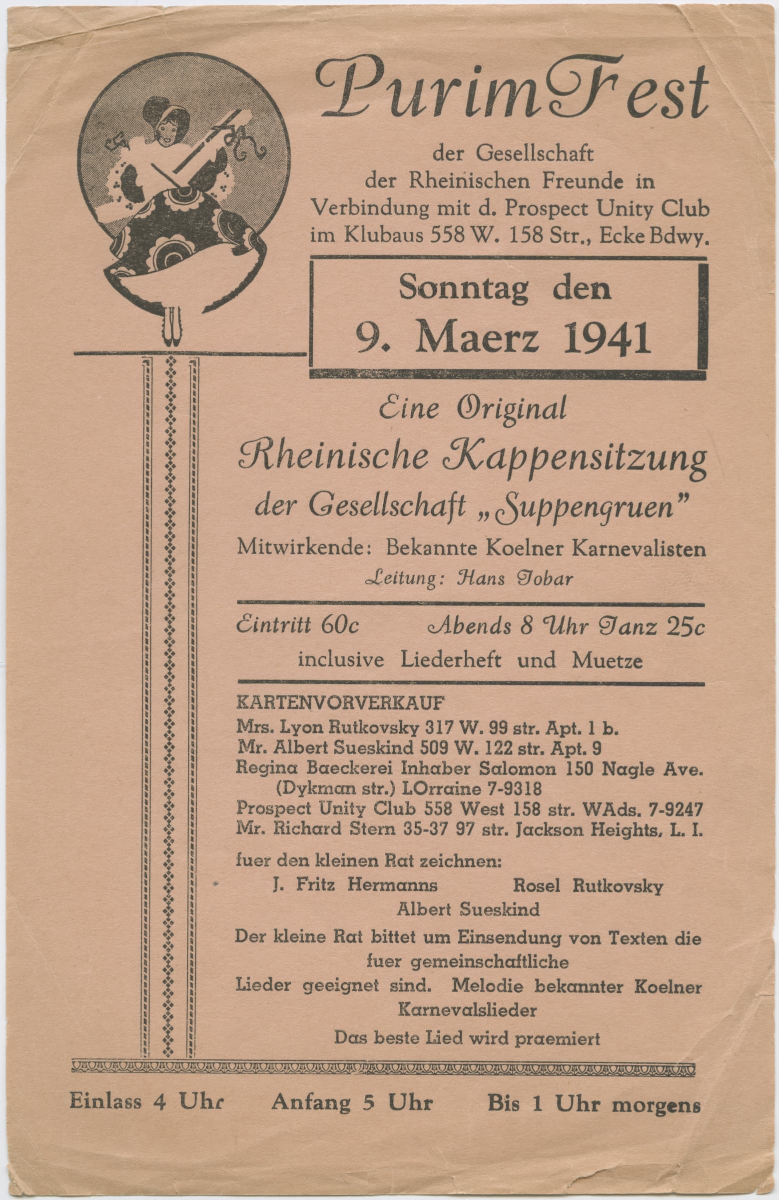 Foto von einem Blatt des Purimfests der Gesellschaft der Rheinischen Freunde
